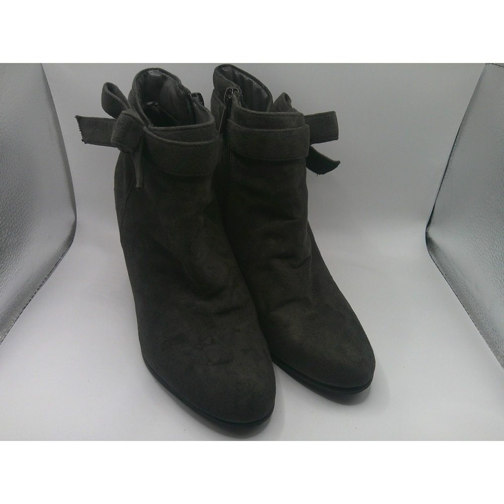 Monessa Women's Ankle Boots Charcoal Gray Faux Suede Bow Block Heel Booties 8.5M